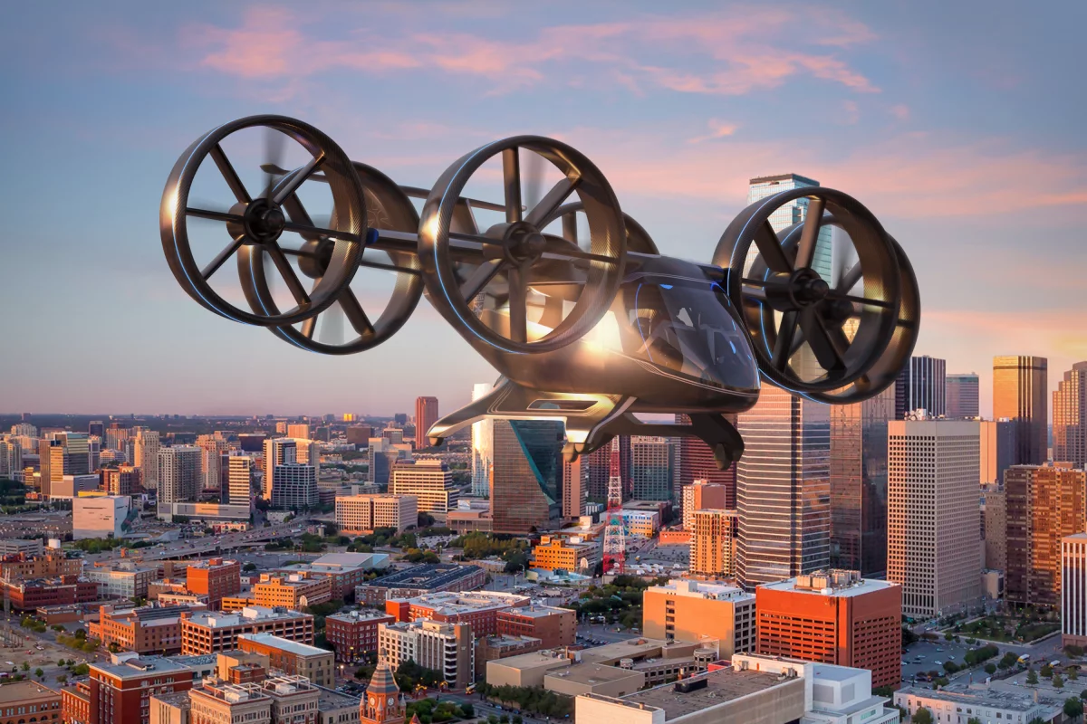 A render of Bell's Nexus flying taxi in flight