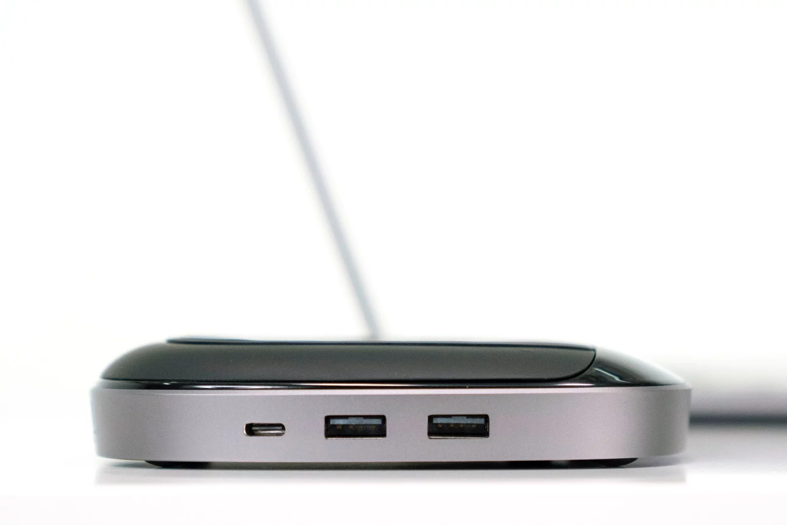 A USB-C input into the hub allows it to be used as a bedside wireless charger, powered by a USB cable