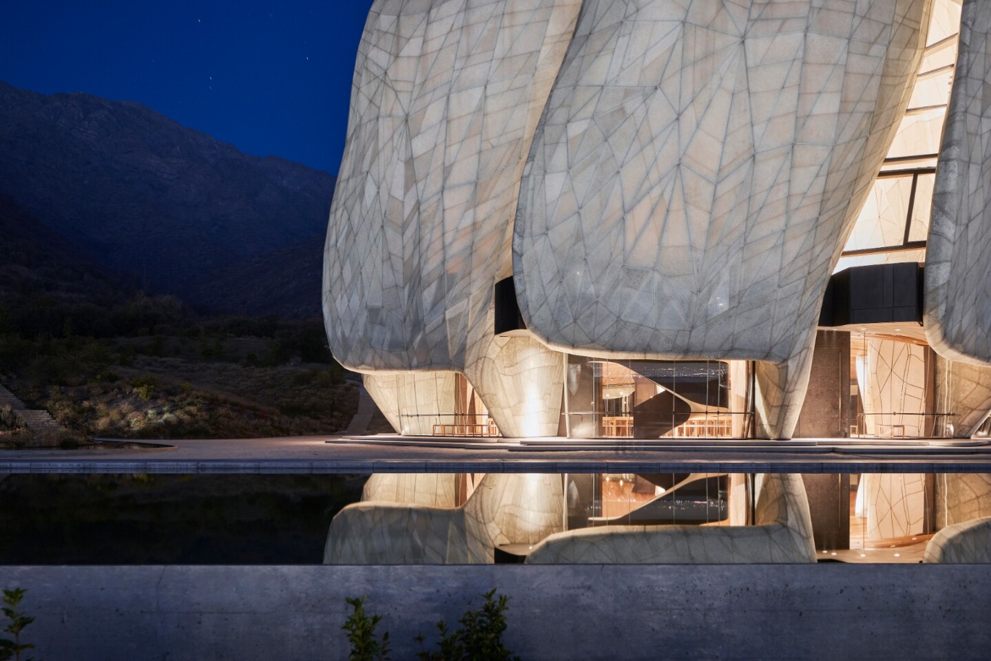 Bahá’í Temple of South America illuminated from the inside