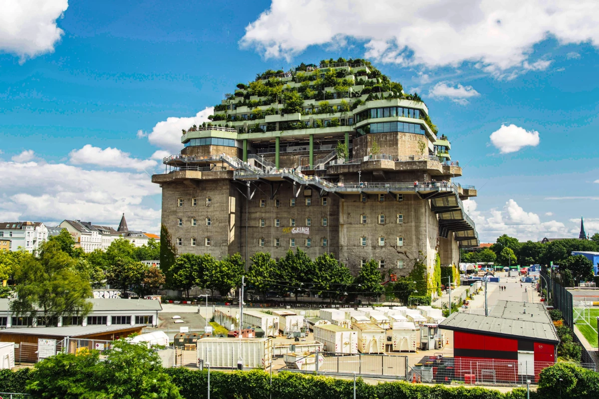 The St. Pauli Bunker was built in 1942 by forced labor and was used to shelter up to 25,000 Hamburg residents from Allied bombing raids during WWII