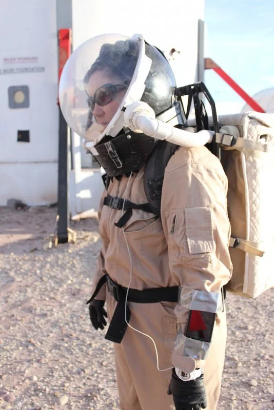 MDRS World Space Walk participant, Patricia (Tricia) Marie Smedley (Photo: Mars Society/ H. Mogosanu/ WSW2013 Mission to Mars Crew)