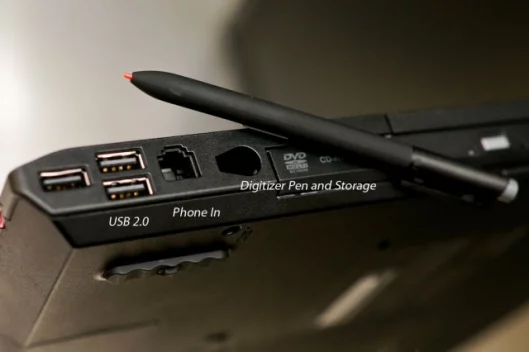 ThinkPad W700ds right side ports and Wacom pen storage slot
