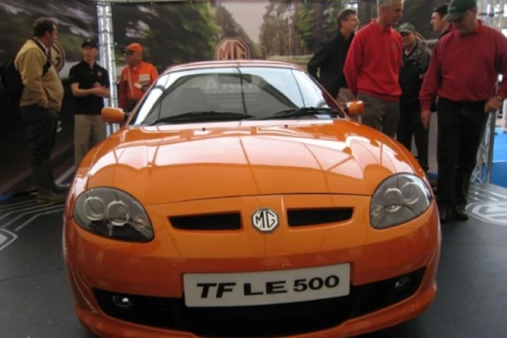 The new MG TF 2-seater sportscar, unveiled at Silverstone in the UK.