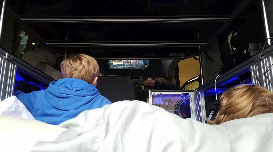 Playing video games from the slide-out bed