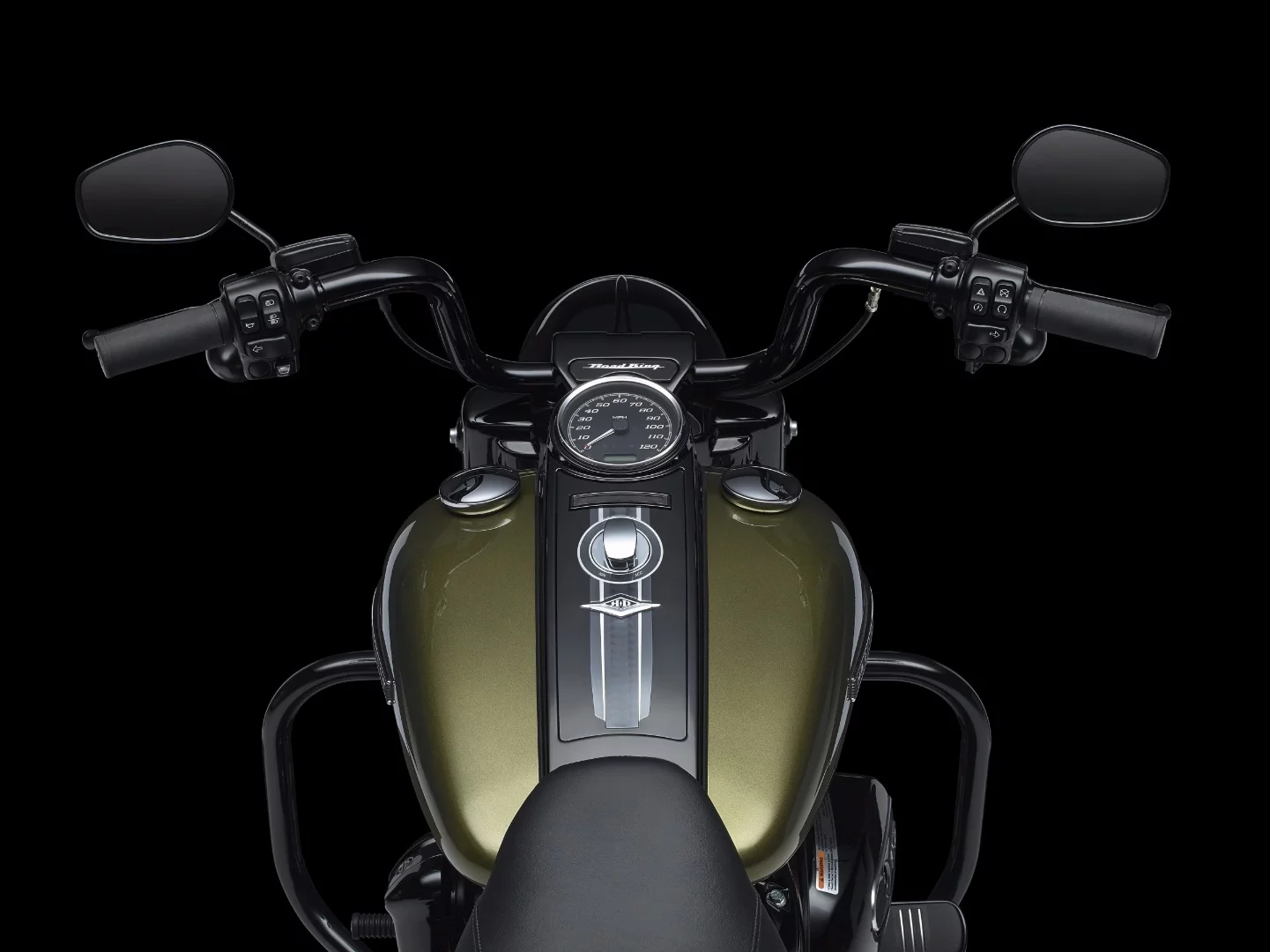 The 2017 Harley-Davidson Road King Special features a black set of mini-ape handlebars