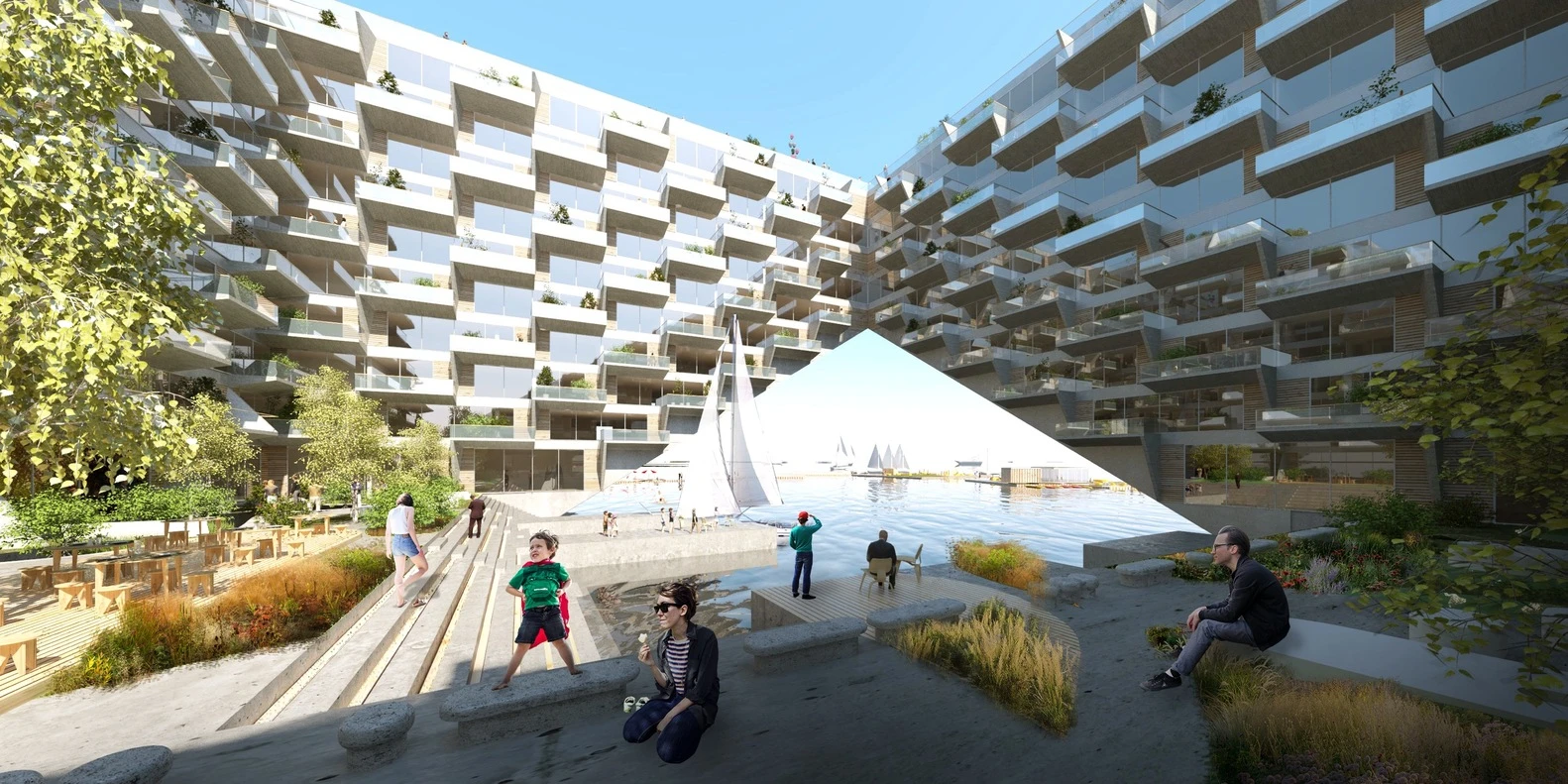 Sluishuis' raised section will allow water-borne craft to access the development