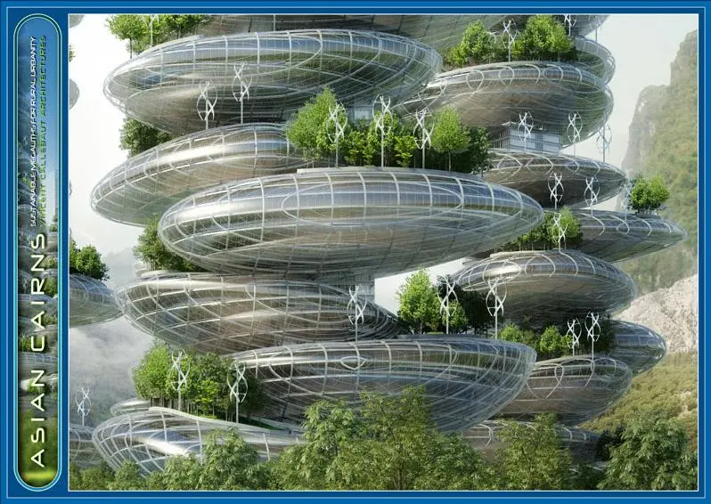 Tasked with creating an urban structure that addresses the growing population of Shenzhen while producing more energy than it consumes, VCA decided to model a set of six buildings after cairns - man-made stacks of small rocks typically built by hikers to mark trails