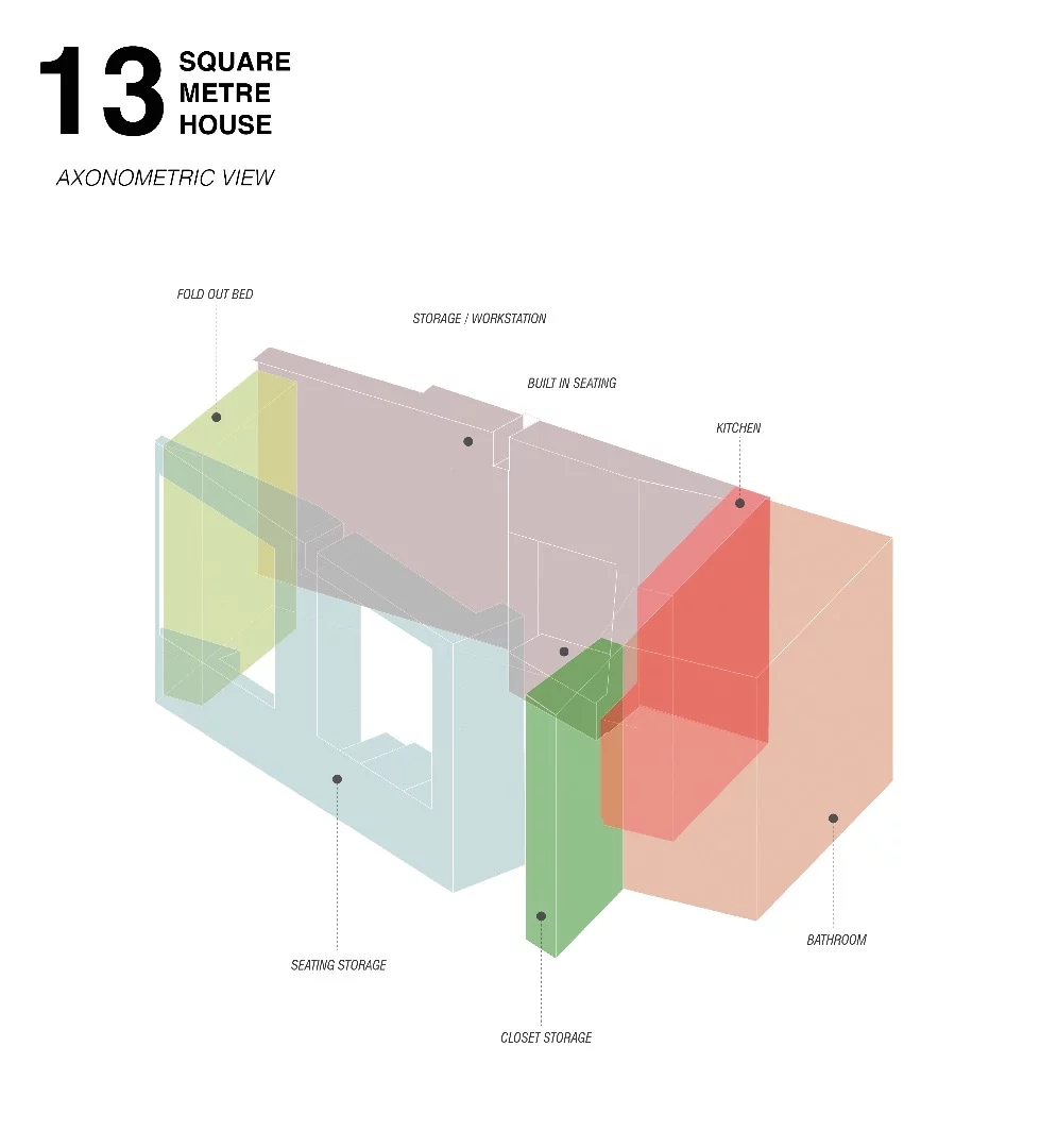Architectural drawing of the 13 sq Meter House
