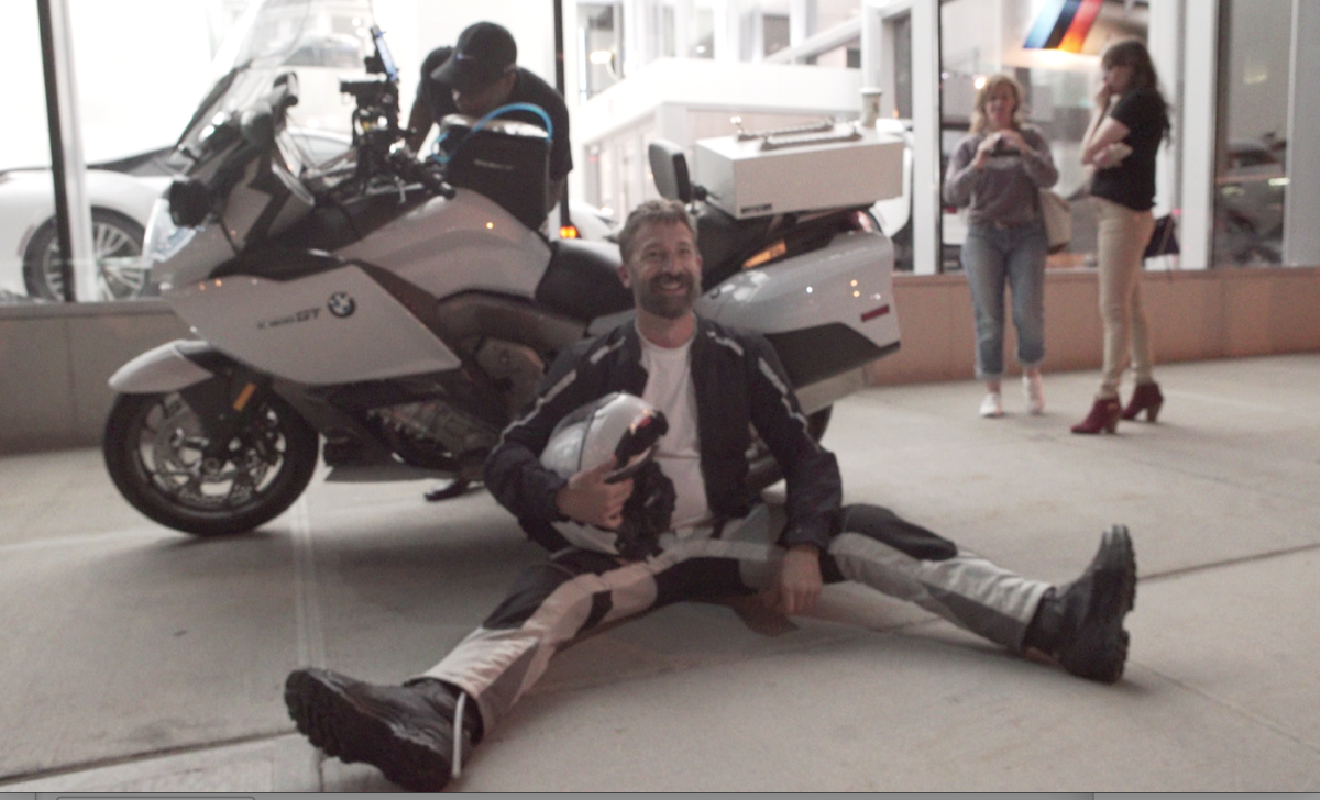 Carl Reese after completing the LA to New York solo motorcycle trip in a record time of 38 hours, 49 minutes.
