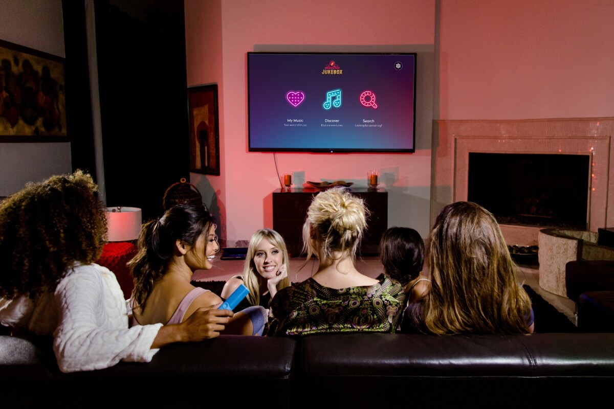 The Electric Jukebox brings family and friends around the living room TV to listen to streamed music