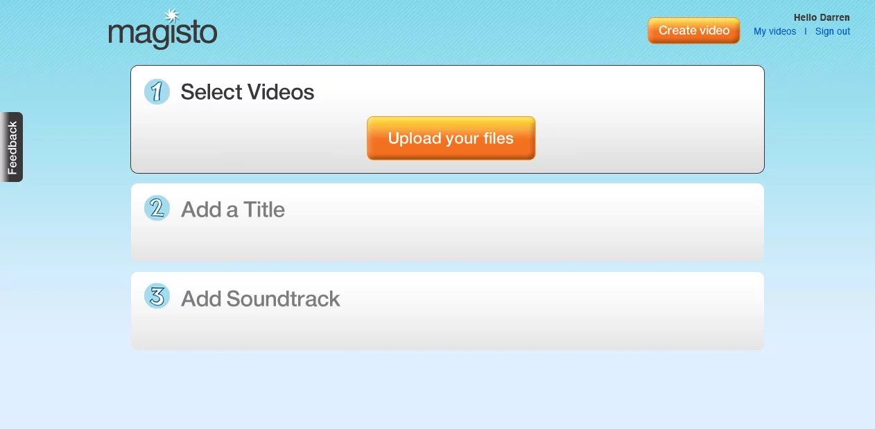 Getting Magisto to produce an edited video is a simple, three-step process