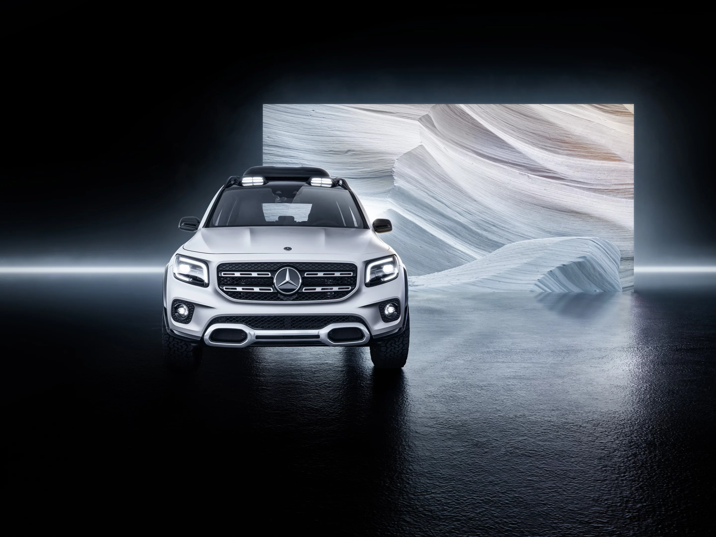 The Mercedes-Benz Concept GLB has a wide stance and squat, muscular appearance