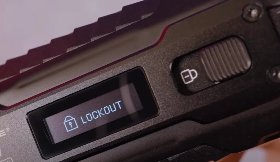 The slider ensures you can quickly lock the EDC37 to prevent accidental activation and battery drain