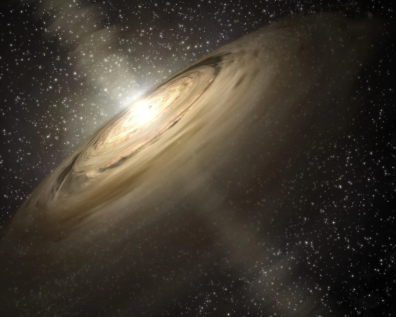 An illustration imaging our solar system when it was young