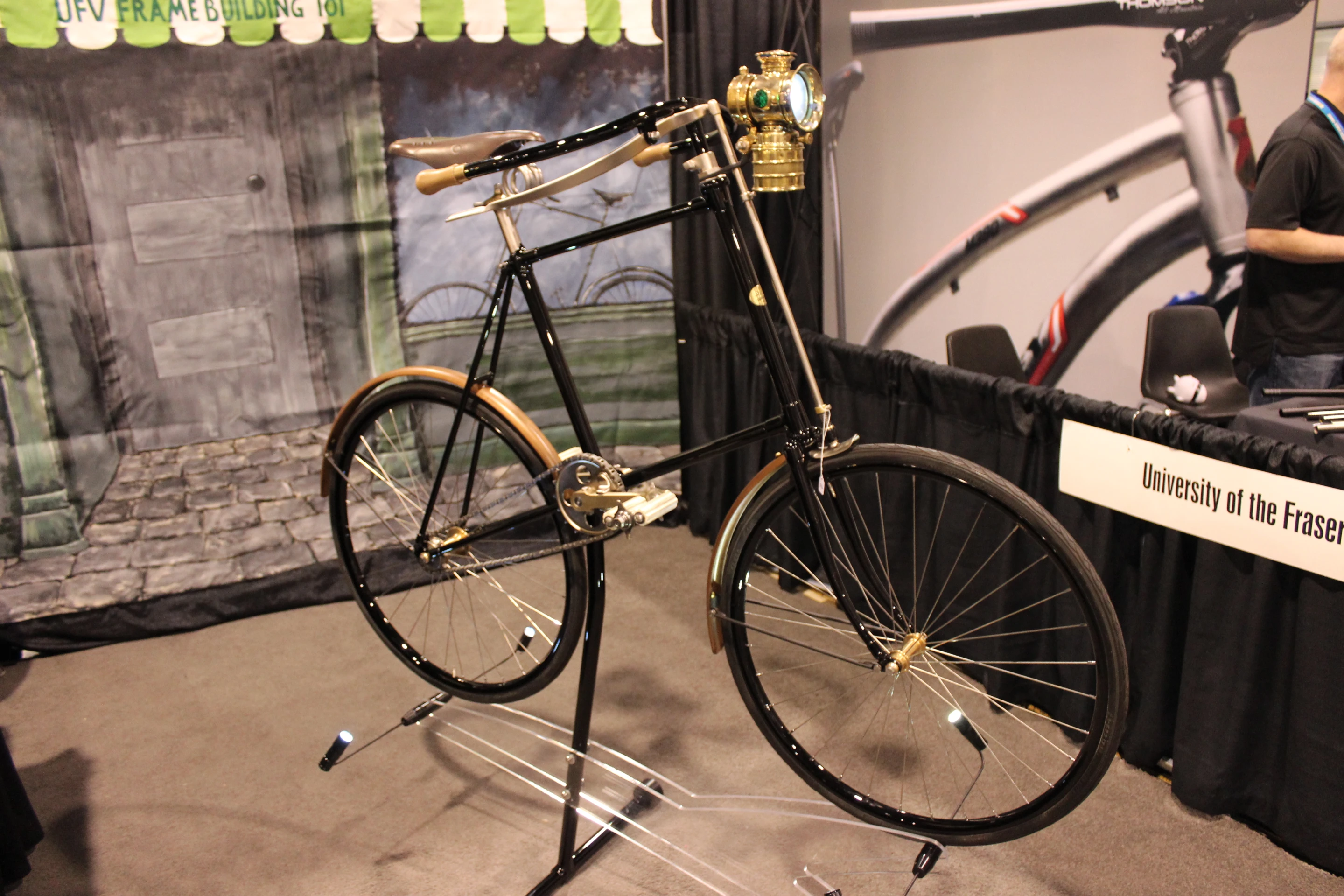 This is a reproduction of a 1894 giraffe bike, made by Paul Brodie of the frame-building course at Canada's University of the Fraser Valley
