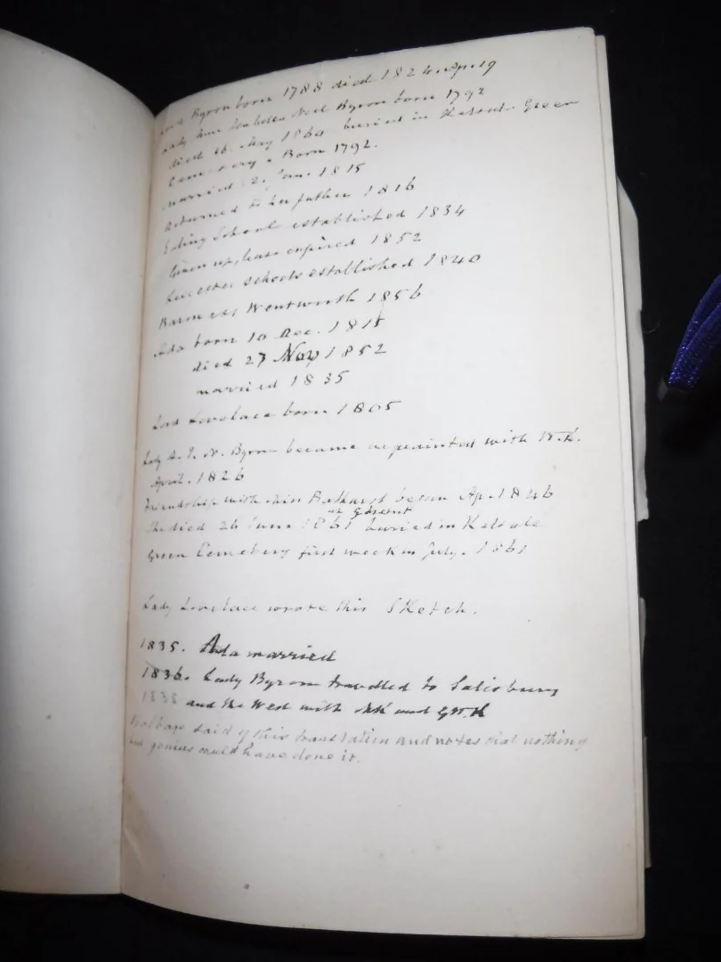 Handwritten notes within the volume, attributed to Dr. William King, friend and adviser of Lady Lovelace