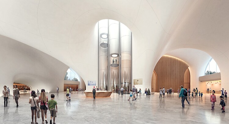 The Lucas Museum of Narrative Art's interior is envisioned as a huge cavernous space