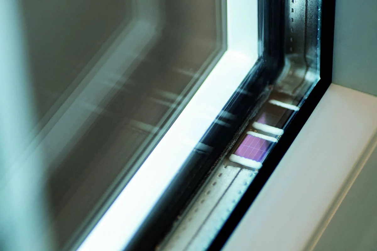 Fraunhofer's solar-powered radio sensor chip, mounted in a window