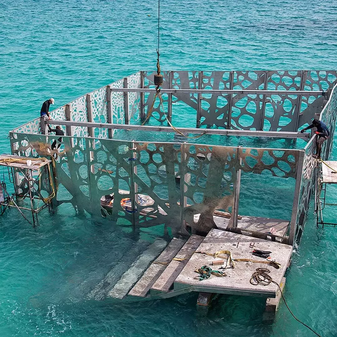 The massive stainless steel structure was built in panels off-site and then shipped to the location