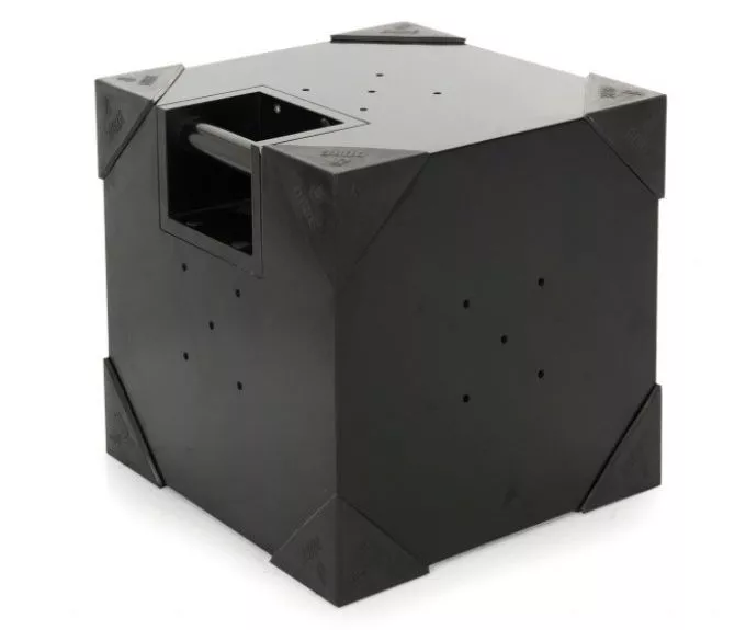 The DUBE is a specially-constructed wooden box that serves as a percussive musical instrument