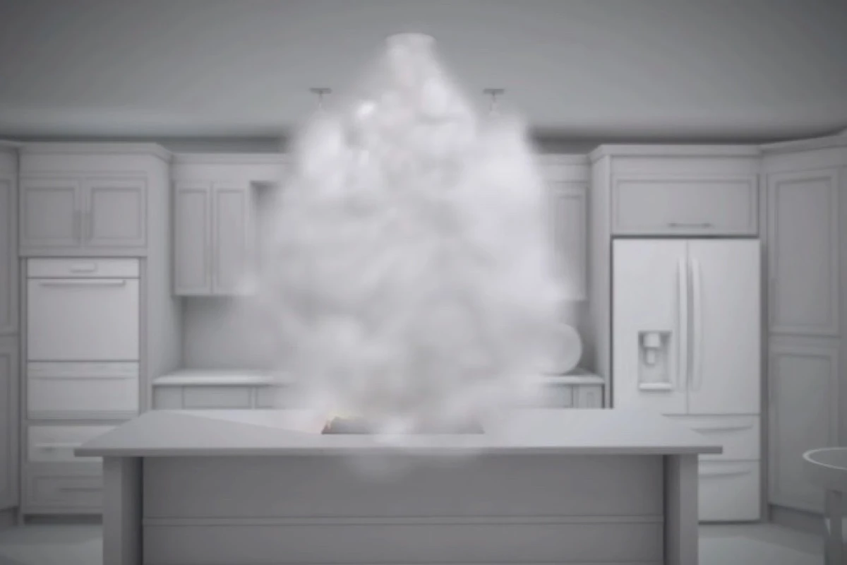 The ceiling-mounted Haven fire safety system puts out a stove-top fire