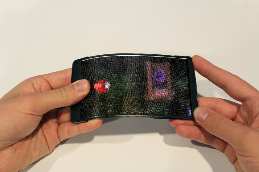 Bending the phone activates the slingshot in a 3D version of Angry Birds