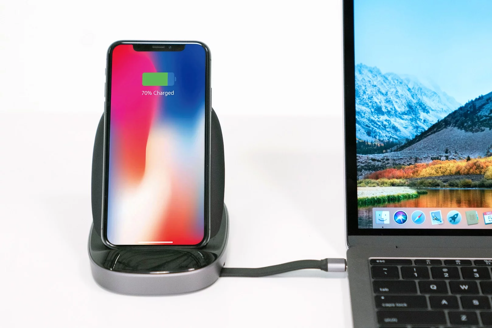The device offers pass-through charging so you can connect your laptop power source into it and it will continue charging your computer