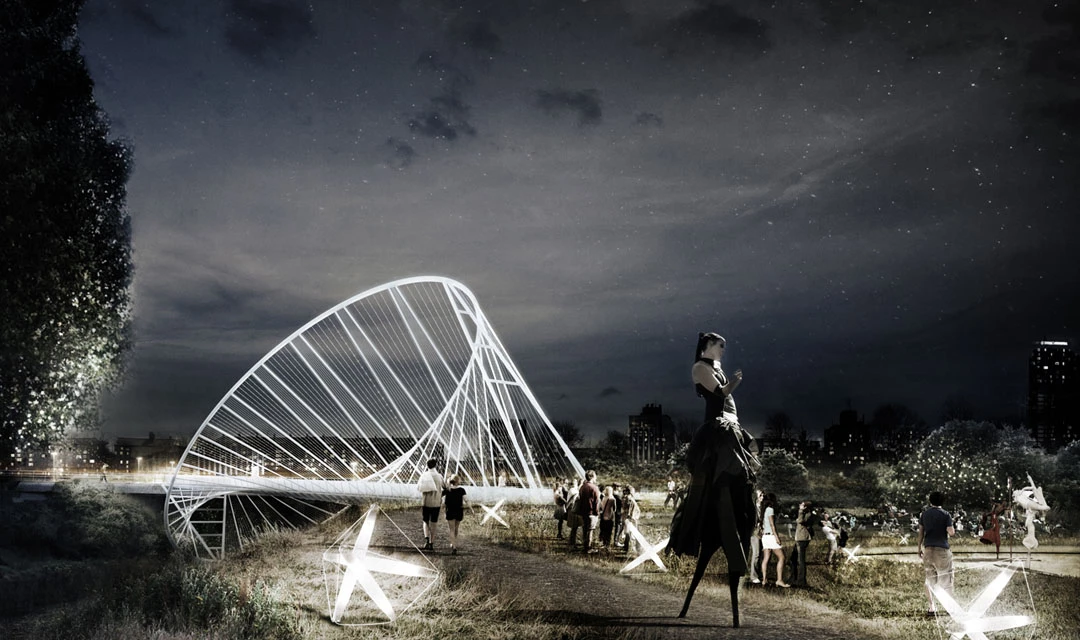 Three guess how this novel design for a footbridge to be built in Salford, UK got its name: the O (Image: penda)
