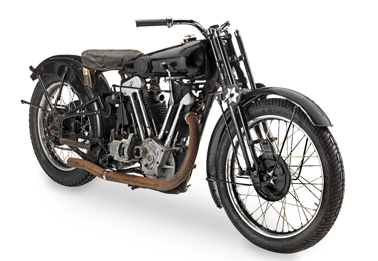This 1933 Brough Superior 981cc SS100 Project sold for £161,000 after being stored since the 1970s. The bike's history makes a great story as it was purchased in 1963 for £33 as the first motorcycle for Jean Knight, a woman living in South London and working in North London , who used the bike for her daily commute for many years. Full story in the Auction Description.