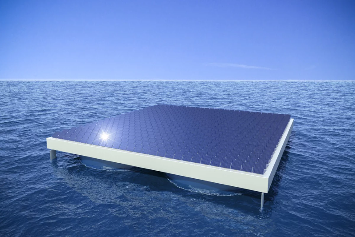 The solar panels use a giant platform that remains steady in rough seas