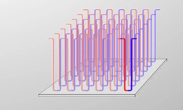A diagram of nanowires used in a Racetrack memory chip