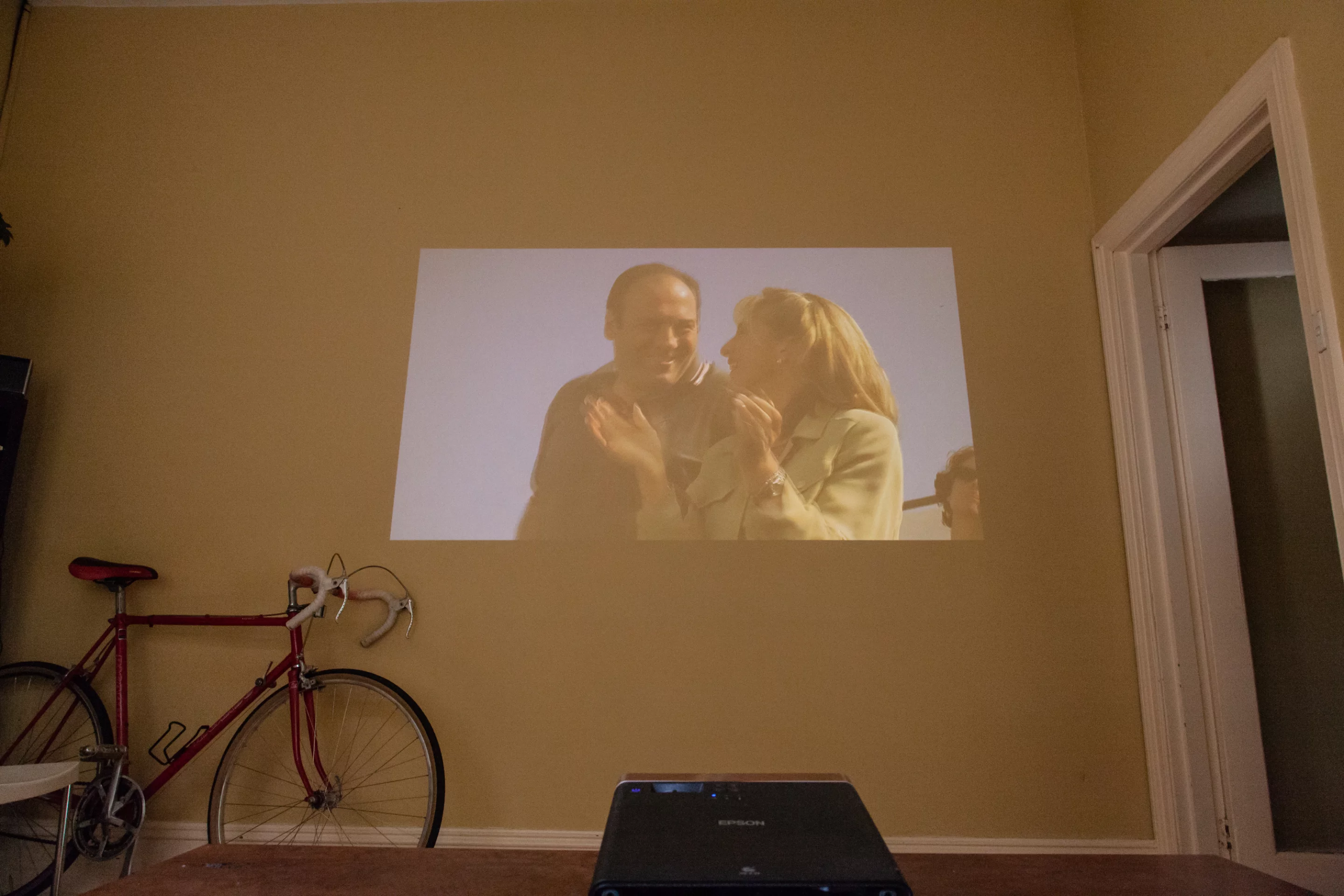 It is hard to tell from these photos, but the Epson EF-100 works well in rooms with a bit of natural light