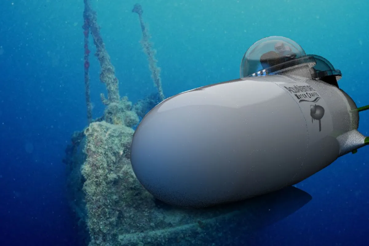 Computer image of the SeaBird personal submarine that is designed to be towed by a surface vessel (tow cable not pictured)