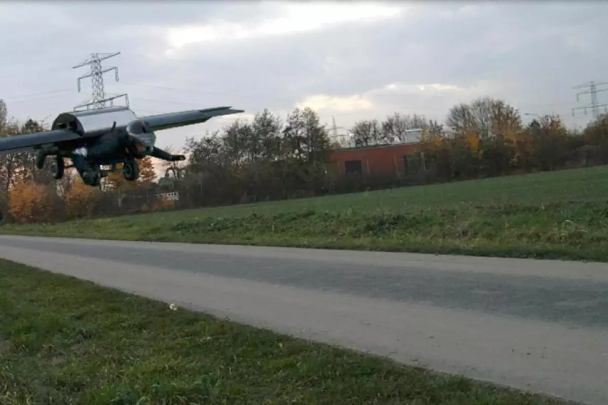 The Skyflash one-man, jet-propelled wing undergoes testing