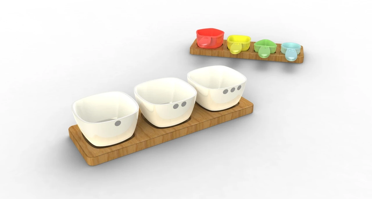 Match bowls are numbered and filled according to the recipe prompting the user to follow the sequence (Photo: Amanda Savitzky)