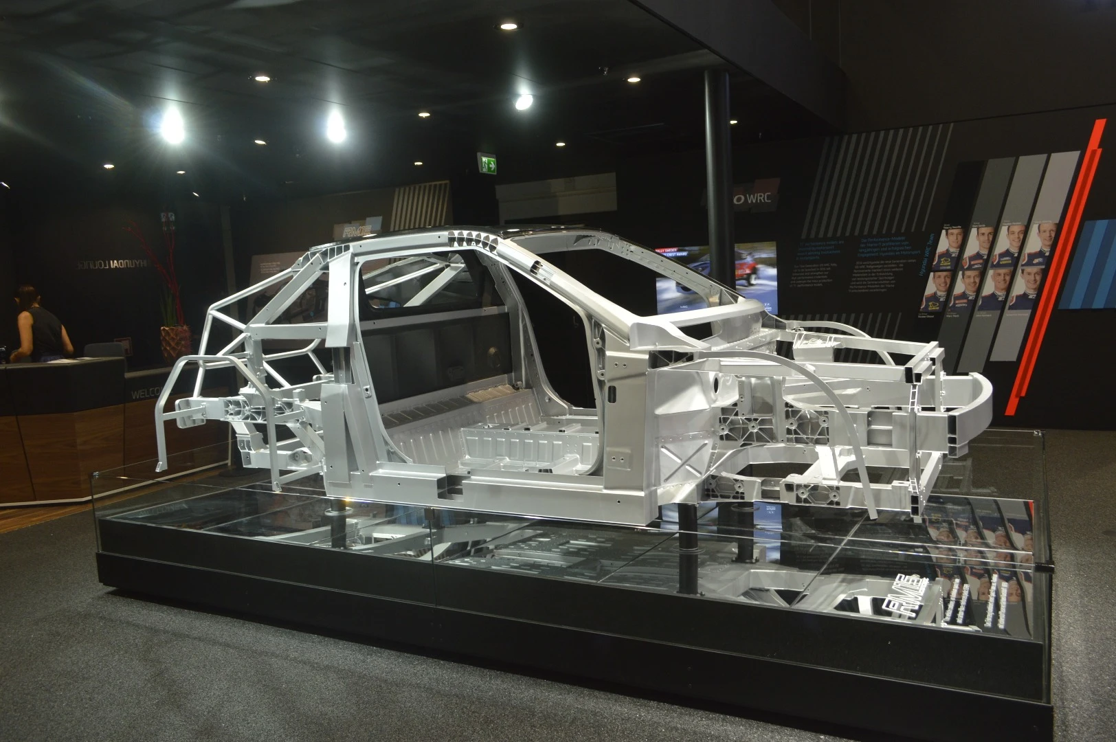 The Hyundai RM15 has an aluminum space-frame, shown here without its covering of carbon-fiber reinforced plastic body panels