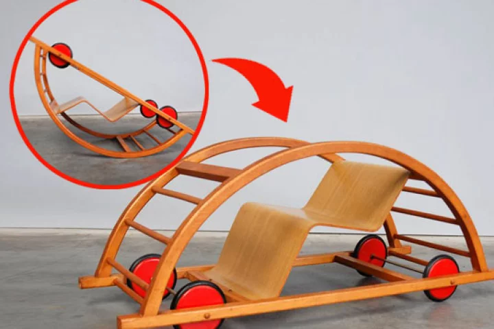 Schaukelwagon is a 1950s German toy that transforms from a racing car to a rocking chair for double the fun