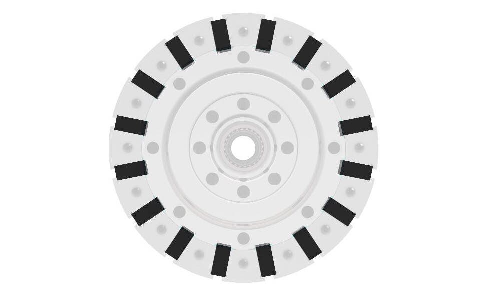 Magnets are arranges perpendicular to the hub surface, radiating outward like the spokes of a wheel