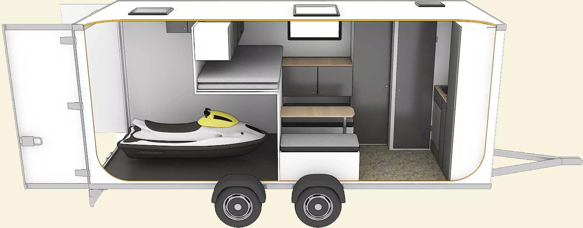 Jet ski on board the Cube 5