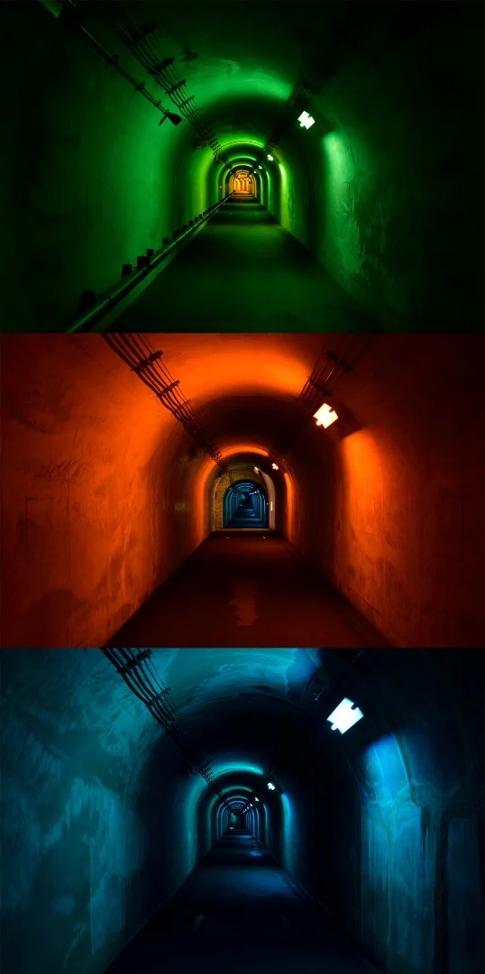 The many colors of the "Earth" installation at the Kiyotsu Gorge Tunnel