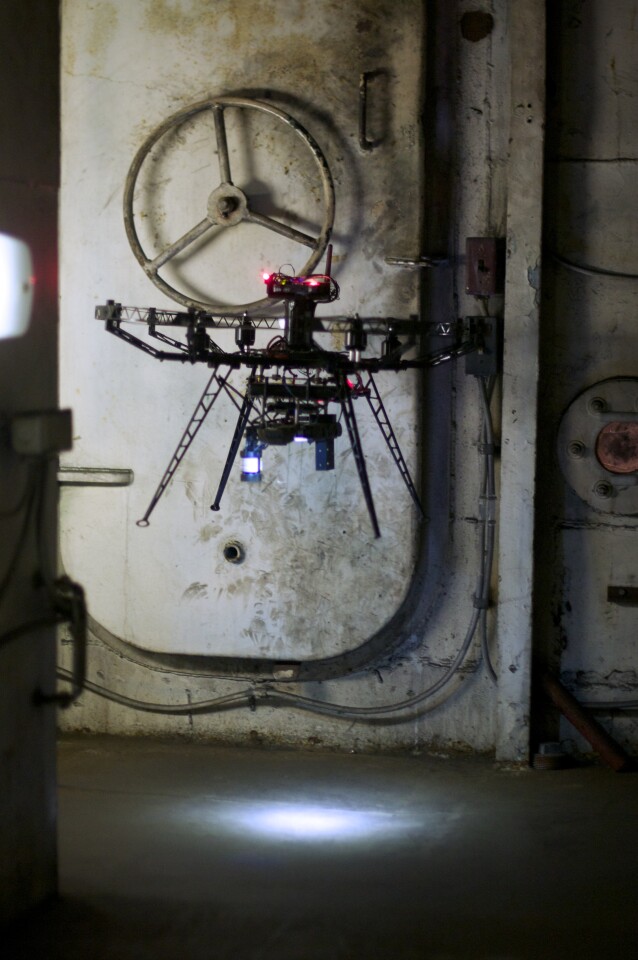 Both the drone and the robot are components of the Office of Naval Research's Damage Control Technologies for the 21st Century (DC-21) project (Photo: CMU)