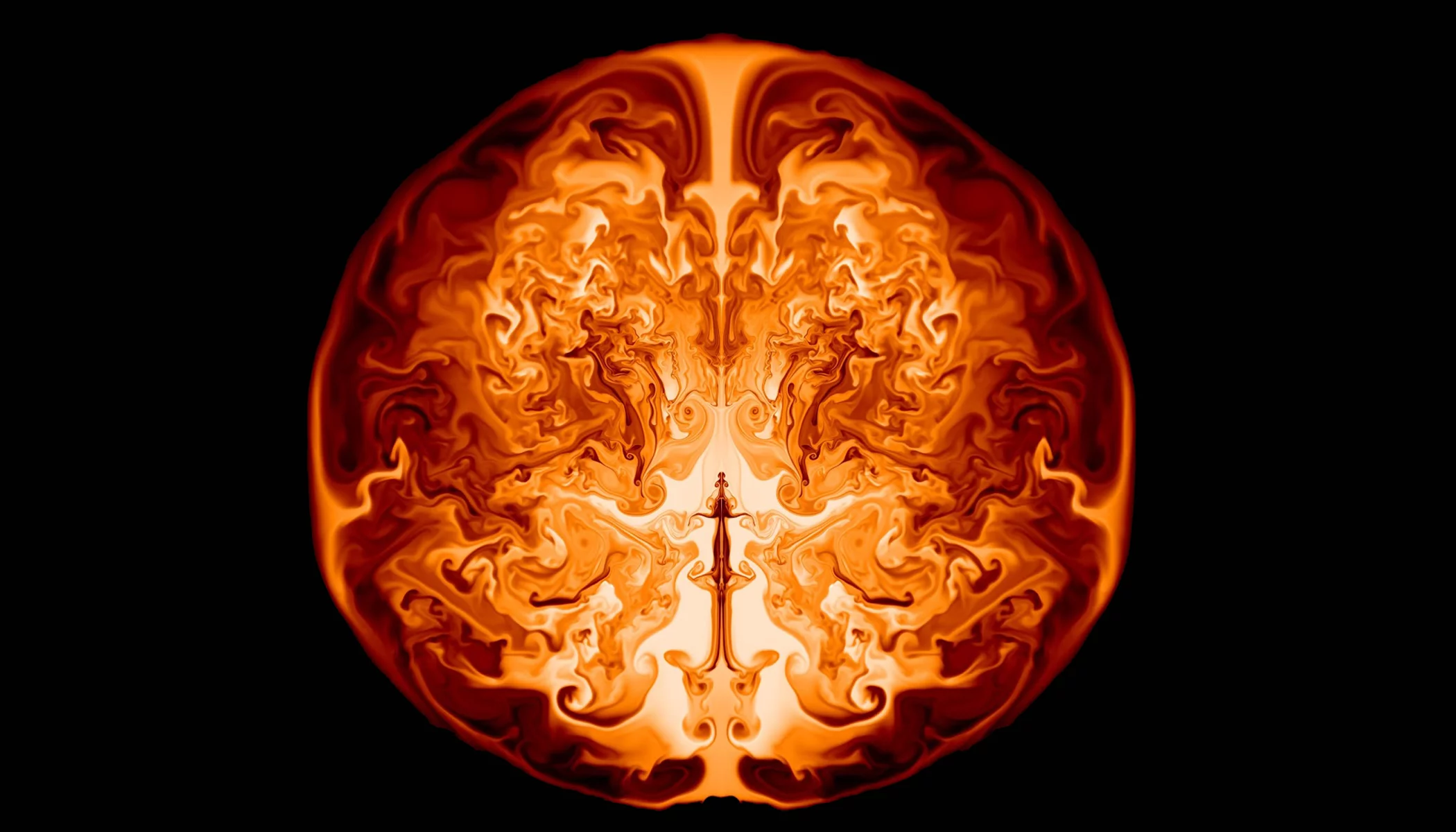 A simulated image of a supermassive star supernova (a cross-section slice, mirrored)