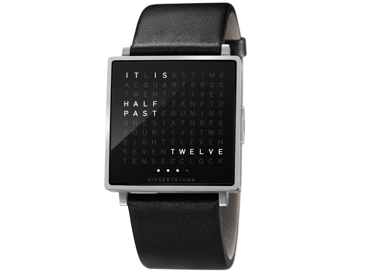 The QLOCKTWO W watch spells out the time in words