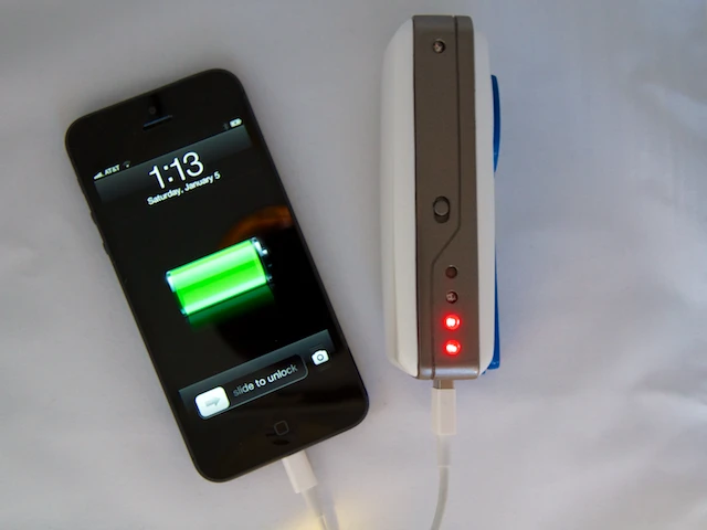 The SOSCharger connected to an iPhone