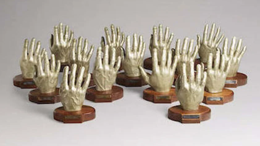 Plaster casts of astronauts' hands for spacesuit glove fittings