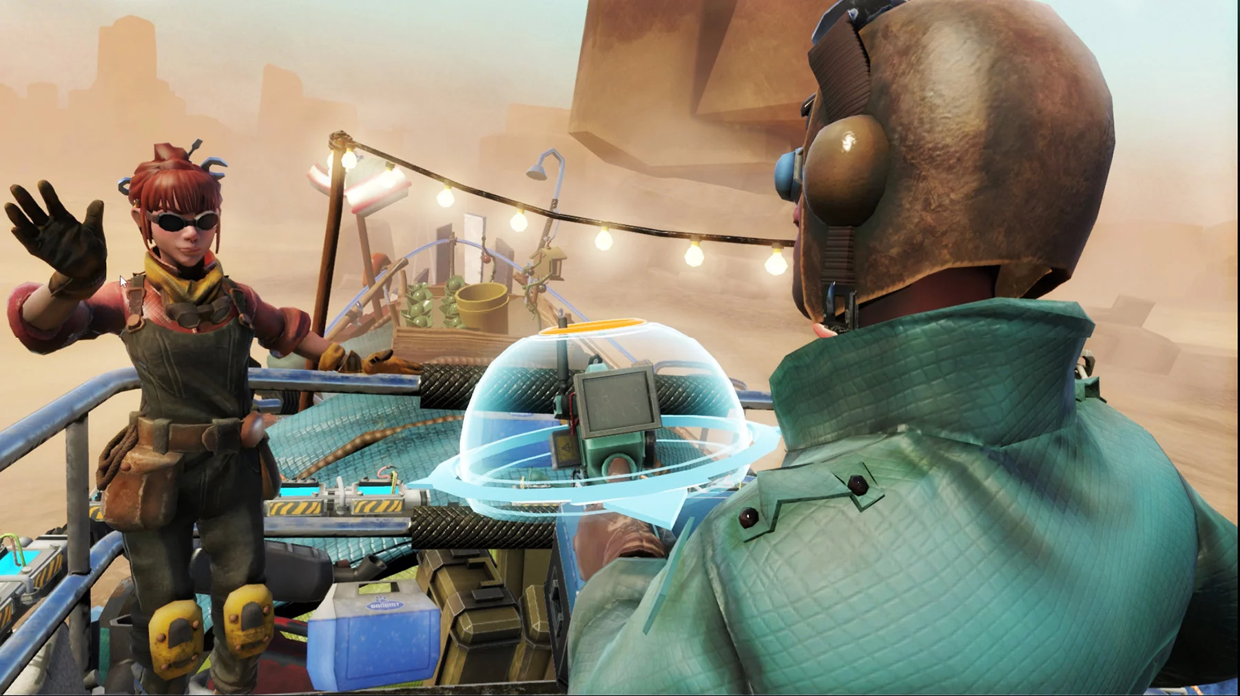 That glowing sphere indicates that the player on the right is piloting the hovercraft