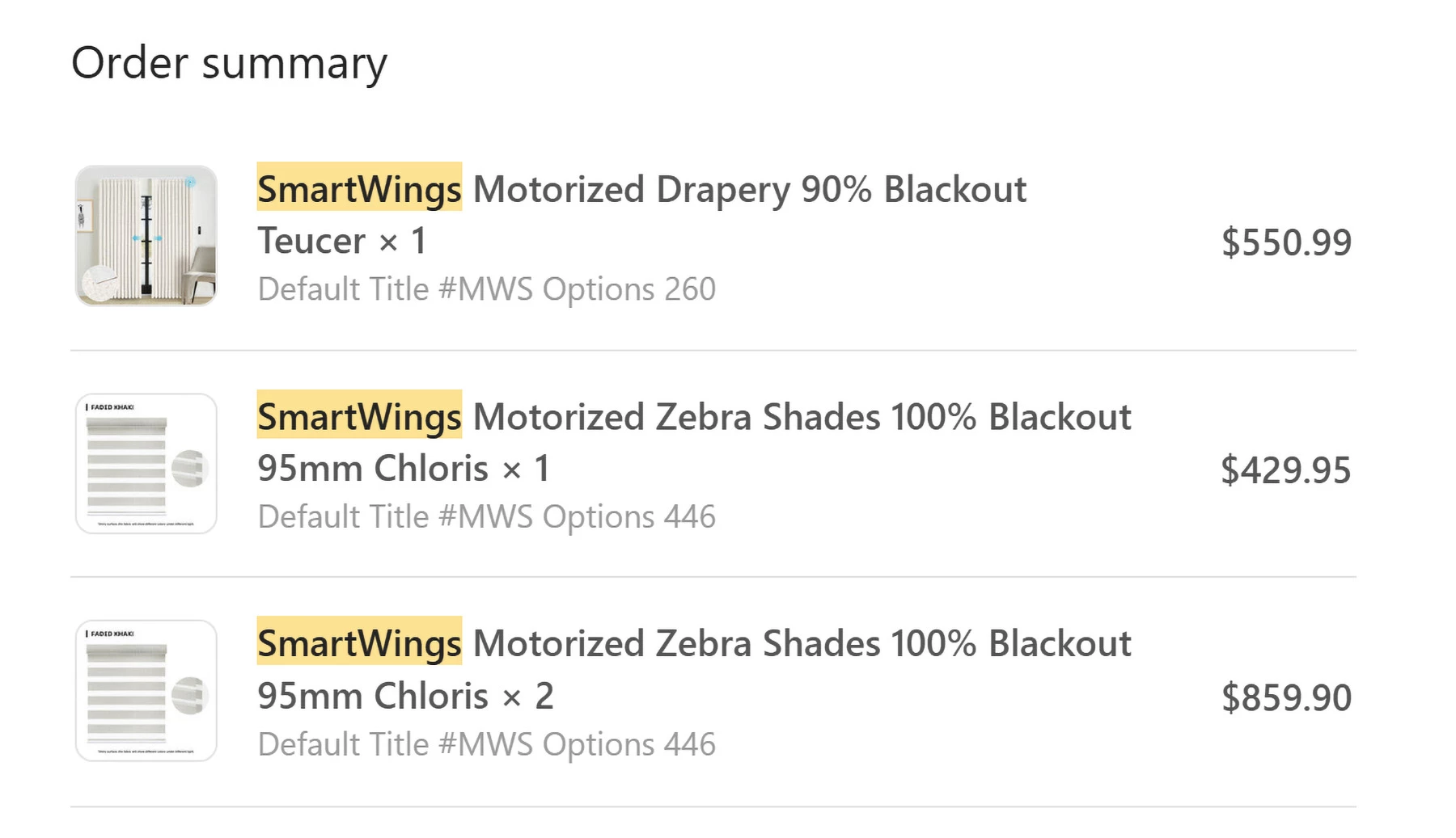 After making all my sizes and choices, the price ends up a bit higher than the $209.99 starting price, up to $429.95 per shade