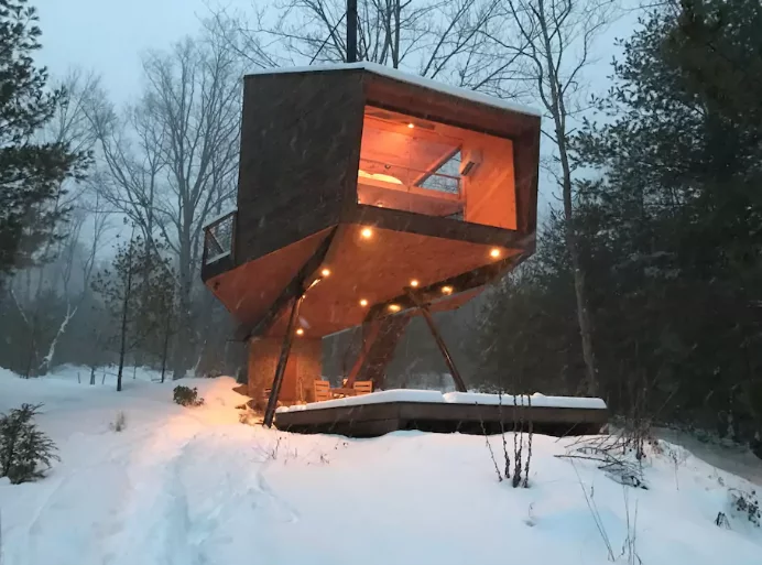 Inhabit Treehouse is a cosy spot to enjoy the snow fall