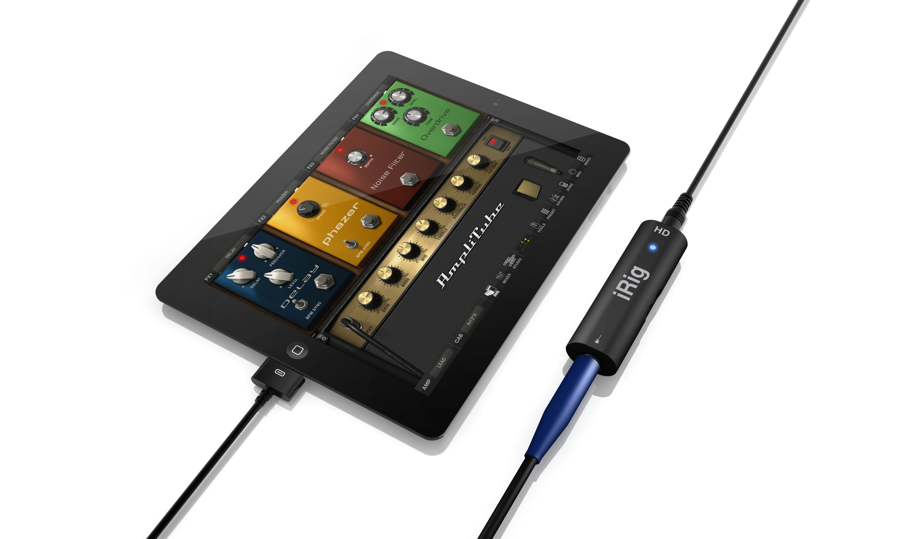 Unlike a more fully-featured interface such as the M-Audio Fast Track Pro, the iRig HD has no built-in headphones output