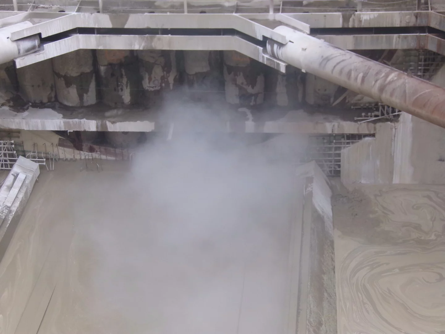 Dust followed the water in teh receiving pit